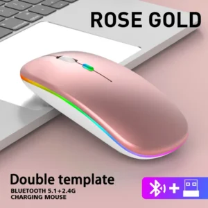 Mouse ergonômico sem fio para jogos, ratos silenciosos, LED retroiluminado, Bluetooth, RGB, recarregável, apto para laptop, PC